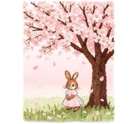 Kit De Tapis De Crochet À Point Noué Di Lapin Sous Le Cerisier En Fleurs 55 X 75 Cm Coussin Au Crochets À Loquet Bricolage, Création De Tapis À Crocher Pour Adultes Et Enfants, Modèle De Cou