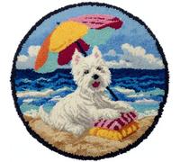 Kit de Tapis de Crochet à Point Noué,Grive terrestre tachetée des Highlands de l'Ouest avec un parapluie,Coussin au Crochets à Loquet,Modèle de couleur pré-imprimé,artisanat créatif Cadeaux,50x50cm