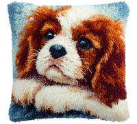 Kit de Tapisserie à Crochets 43x43 cm,Cavalier King Charles Spaniel,Housse de Coussin DIY avec Tissu Pré-imprimé,Facile pour Adultes et Débutants,Décoration de Canapé Intérieure Toutes Saisons
