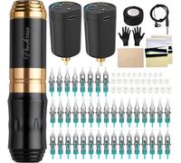 Kit De Tatouage Sans Fil Avec 2 Batteries, 40 Aiguilles De Cartouche De Tatouage, Machine À Tatouer Pour Débutants, Batterie De Tatouage 2800 Mah< Or