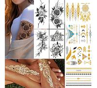 Kit de tatouages temporaires étanche 8 feuilles pour hommes femmes adultes petite variété faux tatouage papillon planètes fleur autocollant ensemble pour beach club plage piscine gym art mode