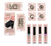 Kit de tatouages temporaires pour enfants 1 - Contenu : tampon encreur, encre noire pour tatouages, 4 pierres à tatouer petites, 2 pierres à tatouer moyennes, 4 liners colorés