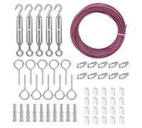 Kit de tendeur de fil en acier avec revêtement violet, avec cosses de câble de 2 mm de diamètre et 30,5 m et manchons en aluminium pour support de plantes grimpantes de jardin en