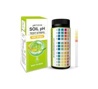 Kit de test de pH du sol - 100 (gamme 3,5-9) bandes de test - Utilisation pour jardin, maison, pelouse, ferme, légumes, jardinage, terre, cour, compost, plantes d'extérieur et d'intérieur