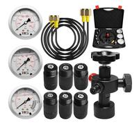 Kit de test de pression de charge de gaz pour accumulateur d'azote hydraulique, ensemble de tuyaux de valve de remplissage de gaz avec 7 raccords, 3 jauges (1 500 psi/4 000 psi/6 000 psi) et 1 tuya