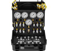 Kit de test de pression hydraulique - 10/100/250/400/600 bar - 5 jauges - 13 raccords - 14 raccords en T - 5 tuyaux de test - Kit manomètre de test hydraulique pour pelles - Sac de transport - Tracteu