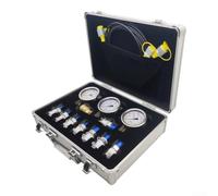 Kit de test de pression pour pelleteuse - Boîtier en métal - 9 raccords | 3 jauges, 3 tuyaux, 9 raccords polyvalents, boîtier en métal argenté, pour pelle spécifique