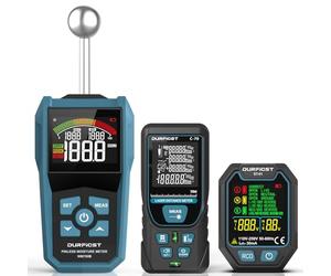 Kit de Test Domestique DURFICST,3 in 1 Testeur Humidité&Telemeter Laser&Testeur de Prise,Testeur Humidité Mur Détecte 20-40mm,70m Meter Laser avec 4 unités,Testeur de Prise électrique avec RCD
