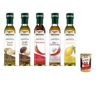 Kit de test Monini - Épices à base d'huile d'olive extra vierge - 5 saveurs différentes - 5 x 250 ml - Avec boîte Italian Gourmet Polpa di Pomodoro de 400 g