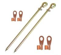Kit de tige de terre avec tige en acier massif de 44 cm, finition plaquée de cuivre, fil de mise à la terre flexible et cosses en cuivre étamé pour utilisation solaire et électrique (2 pièces)