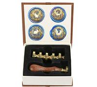 Kit de timbres de sceau de cire, ensemble de timbres de sceau de cire d'animal étoilé ANBOSE avec 4 têtes en laiton amovibles et 1 poignée en bois, timbre de cire à cacheter rétro vintage chat cerf