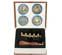 Kit de timbres de sceau de cire, ensemble de timbres de sceau de cire d'animal étoilé ANBOSE avec 4 têtes en laiton amovibles et 1 poignée en bois, timbre de cire à cacheter sirène paon dragon colibri