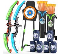 Kit de Tir à l'Arc HYES pour Enfants - 2 Arcs, 24 Flèches à Ventouse, Cibles LED