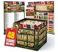 Kit de tirage au sort de la Coupe du monde 2026 - Boîte à tirage, 48 découpes de drapeau d'équipe, cartes de cotes amusantes et feuille de résultats de tirage avec piscine de prix - Cadeau de fête de