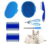 Kit de toilettage 7 en 1 pour petit animal domestique avec gants de bain, coupe-ongles, lime et peignes anti-puces pour la perte et le nettoyage