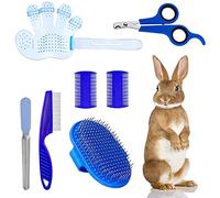 Kit de toilettage 7 pièces pour lapin avec brosse de toilettage pour lapin, coupe-ongles et tondeuse, brosses à main avec dragonne réglable pour petit lapin, hamster, lapin, cochon d'Inde (bleu)