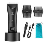 Kit de toilettage LED multifonction pour homme - Tondeuse à barbe IPX7 - Étanche - Rechargeable - Écran LCD - Station de chargement - Sac de voyage