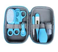 Kit de toilettage pour bébé, 8pcs Baby Healthcare and Grooming Kit, thermomètre de cheveux en toute sécurité Thermomètre pour nouveau-né essentiel avec un boîtier de rangement bleu, kit de soins de s