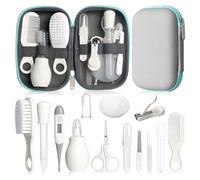 Kit de toilettage pour bébé, ensemble de soins de sécurité pour nourrissons avec brosse à cheveux, peigne, coupe-ongles, aspirateur nasal, kit essentiel pour nouveau-né filles garçons (gris blanc)