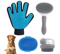 Kit de toilettage pour chien 4 pièces, distributeur de shampooing en silicone souple, brosse de douche, brosse de douche, brosse apaisante réglable, peigne lissant autonettoyant, gant de brosse doux