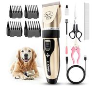 Kit de toilettage pour chien, rechargeable sans fil et sans fil pour animaux domestiques, kit de tondeuse professionnelle robuste avec 4 peignes de guidage et brosse de nettoyage