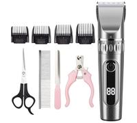 Kit de toilettage pour chiens et chats, tondeuse électrique sans fil avec lame réglable, comprend des ciseaux, un coupe-ongles, une brosse de nettoyage et un câble de charge USB, s'adapte à tous les