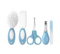 Kit de toilettage pour nouveau-né - Ensemble de soins de sécurité pour bébé avec brosse à cheveux, peigne et coupe-ongles, essentiels pour nouveau-né - 5 pièces - Bleu