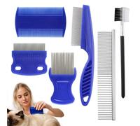 Kit de toilettage professionnel 7 pièces avec peignes anti-puces et tiques pour chats et chiens ; comprend un détachant et un peigne démêlant ; ensemble de peignes en acier inoxydable pour chaton