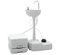 Kit de toilettes de camping - vidaXL - Gris et Blanc - Polyéthylène haute densité - 50,5 x 33 x 103 cm - Portable
