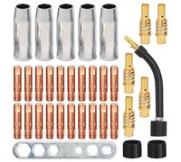Kit de Torche de Soudage, 34 Pcs Embouts de Contact de Buse de Soudage, Ensemble de Support de Connecteur de Gaz, Contact, Buse, Connecteur, Isolant, Outil pour Torche de soudage MIG MAG