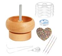 Kit de toupie de perles en bois pour la fabrication de bijoux, kit de perles de taille avec bols à changement rapide, aiguilles à perler à grand chas et perles de taille, outils de perlage