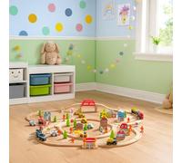 Kit de Train en Bois 100 Pièces - Circuit de Train pour Enfants à partir de 3 Ans - Complet avec 2 Trains et Accessoires - Jouet Circuit de Train en Bois pour Garçons et Filles - Piste de 450cm de