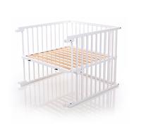 Kit de transformation de lit babybay réglable en continu adapté au modèle Maxi et lit d'appoint Boxspring I Taille du lit bébé: 140 cm x 89 cm en bois de hêtre massif, laqué blanc