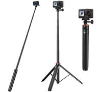 Kit de trépied pour perche à selfie de 135 cm pour DJI Action 5 Pro/4/3, Osmo 360, trépied de voyage 2 en 1 avec adaptateur magnétique à dégagement rapide, support de vlogging portable/tige