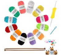Kit de tricot de 21 pièces, 12 couleurs de fil et 2 aiguilles à tricoter en bambou, kit de démarrage pour adultes, kit de tricot pour linge à vaisselle, kit de tricot pour débutants