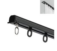 Kit de tringle à rideaux en aluminium noir avec crochets et rouleaux, solution occultante de 2,7 m, facile à installer, idéal pour la décoration de la maison