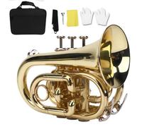 Kit de trompette de poche en laiton, trompette Bb avec embout 7C avec sangle de sac de transport, gants en tissu de nettoyage pour étudiants et débutants