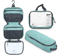 Kit de Trousse de Toilette : Trousse de Toilette de Voyage à Suspendre + Trousse à Liquide cosmétique 311 TSA + Pochette de Rangement Ultra légère pour Accessoires, Bleu Sarcelle, Kit de Toilette 3