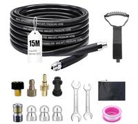 Kit de tuyau de nettoyage de canalisations 15 m, 400 bar, 140 °C, avec adaptateur et buses, kit de nettoyage de canalisations compatible avec Kärcher k2-k7, nettoyeur haute pression