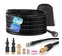 Kit de tuyau de nettoyage de canalisations 20 m, 240 bar avec 3 adaptateurs, 2 buses rigides et rotatives, compatible avec K2, K3, K4, K5, K6, K7, LAVOR, Bosch, Parkside pour nettoyeur haute pression