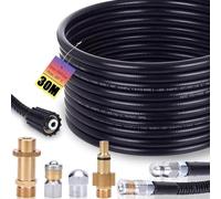 Kit de tuyau de nettoyage de canalisations 30 m, 240 bar avec adaptateur M22, buses rigides et rotatives pour nettoyeur haute pression Kränzle Kärcher K2, K3, K4, K5, K6, K7 & Lavor