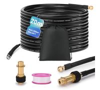 Kit de tuyau de nettoyage de canalisations de 20 m, 180 bar, avec sac avec adaptateur M22, kit de nettoyage universel, compatible avec les nettoyeurs haute pression K2, K3, K4, K5, K6, K7, 4 jets