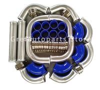 Kit de tuyauterie Intercooler Turbo, 3" en aluminium, avec raccords en T pour tuyaux bleus, bleu