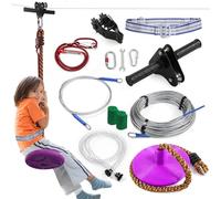 Kit de tyrolienne 36,6 m pour enfants et adultes jusqu'à 181,4 kg - Rétracteurs spéciaux et sièges de disque épais - Kit de tyrolienne pour jardin