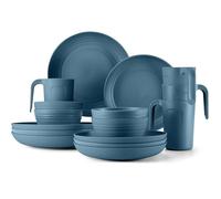 Kit de vaisselle camping 16 pièces pour 4 personnes, set de couverts pique-nique avec assiettes et bols bleus BATTERIE DE CUISINE