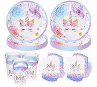 Kit de vaisselle pour fête à thème licorne LOEPENLE, 60 pièces, comprend assiettes, verres et serviettes pour 20 invités, motif licorne, couleurs rose, violet et bleu, idéal pour un anniversaire