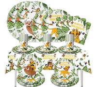 Kit de vaisselle sur le thème de la jungle du Roi Lion Simba, assiettes en papier imprimées, gobelets en papier, décorations de fête d'anniversaire pour enfants garçons, safari 80pcs-7