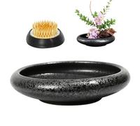 Kit de vases Ikebana Rond à Large Ouverture en céramique pour Arrangement de Fleurs, Bol rétro Ikebana avec vases à Fleurs Grenouille, Support d'arrangement, Vase Grenouille Japonais