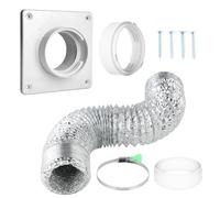 Kit de Ventilation de Sèche-linge, Tuyau d'évacuation en Feuille d'aluminium pour Sèche-linge, 1 x 2.51 m, avec Panneau de Ventilation Murale, Connecteur de Boucle, Adaptateurs, Anneau Fixe en INOX