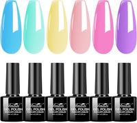 Kit De Vernis À Ongles Gel Pastel , 6 Couleurs Bleu Pastel Rose Violet Corail Pour Printemps-Été, Kit Gel Macaron Pour Art Sur Ongles Diy Manucure À Domicile